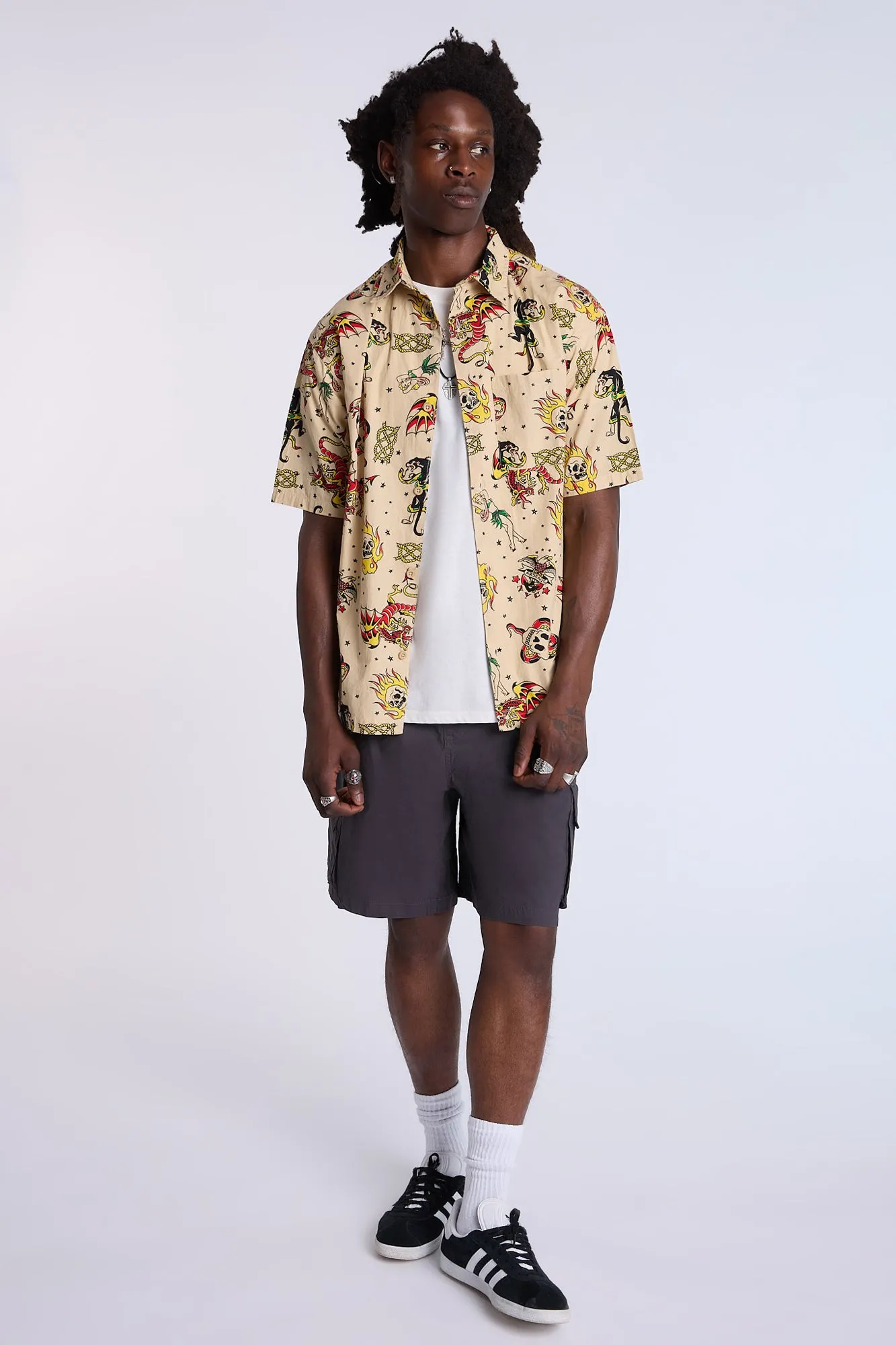 Arsenic Mens Allover Tattoo Print Button-Up