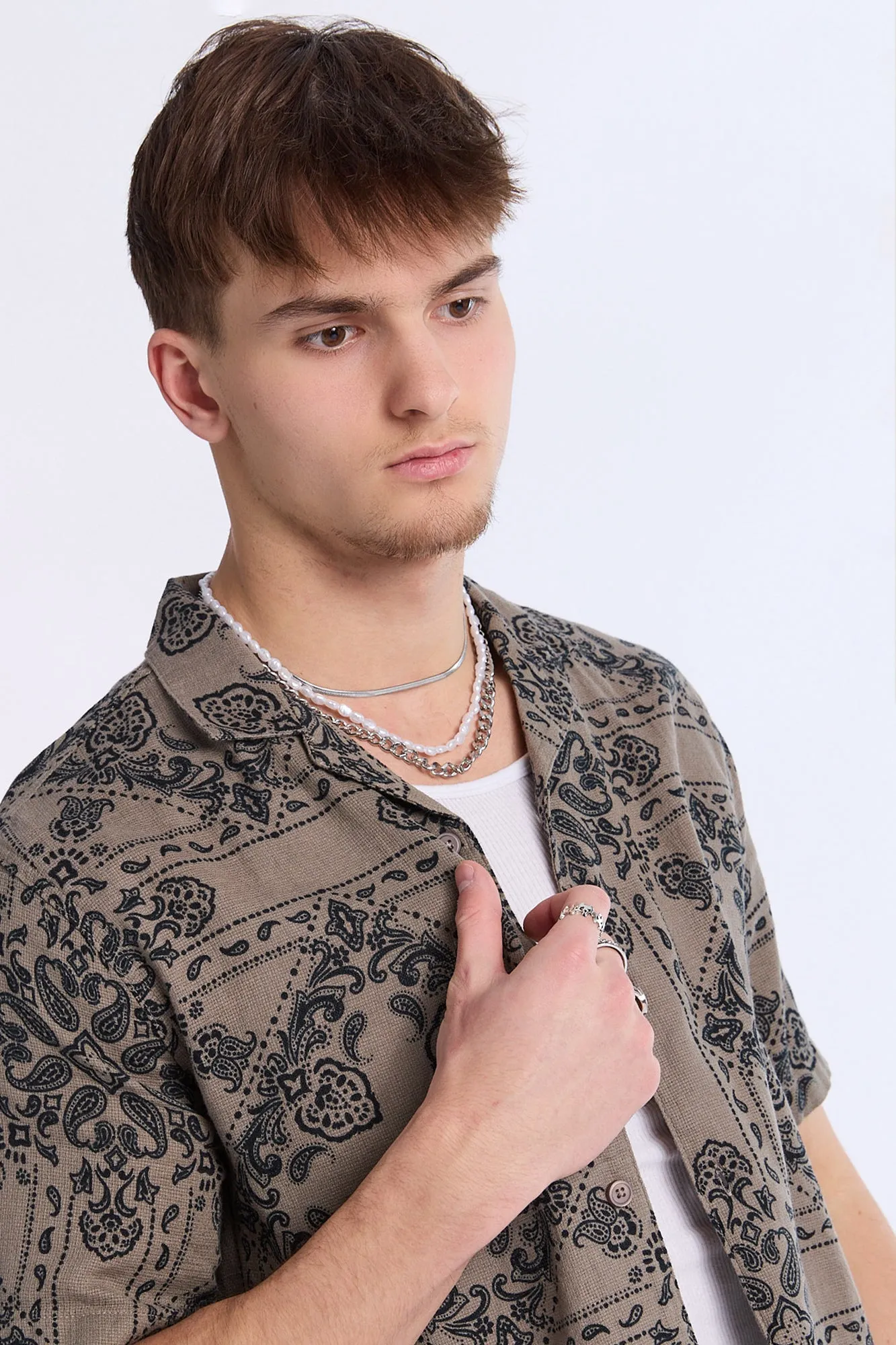 Arsenic Mens Bandana Print Gauze Button-Up