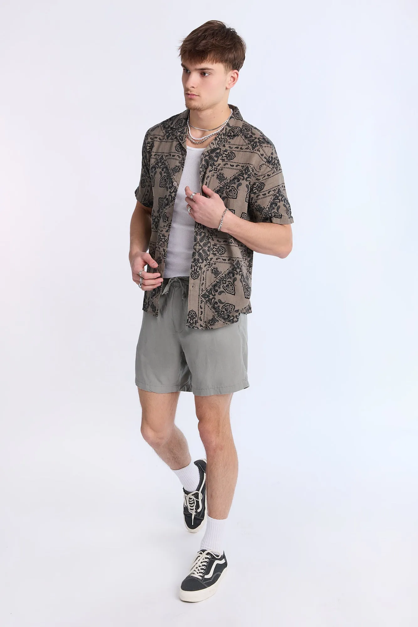 Arsenic Mens Bandana Print Gauze Button-Up