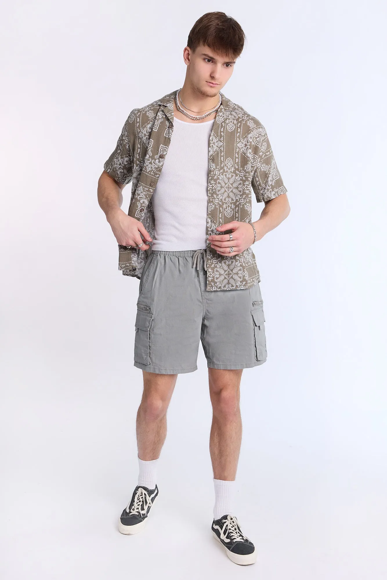 Arsenic Mens Bandana Print Gauze Button-Up