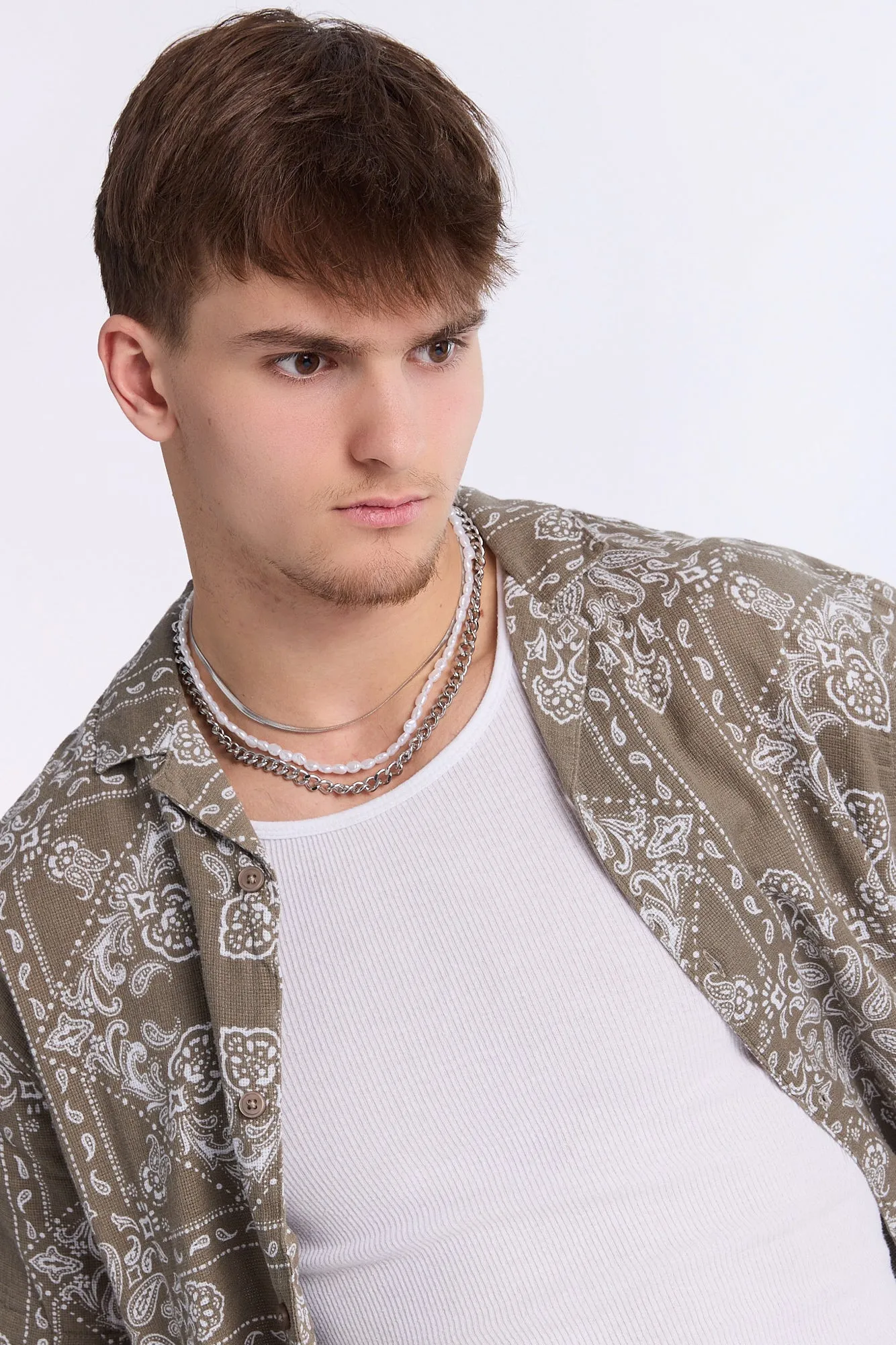 Arsenic Mens Bandana Print Gauze Button-Up