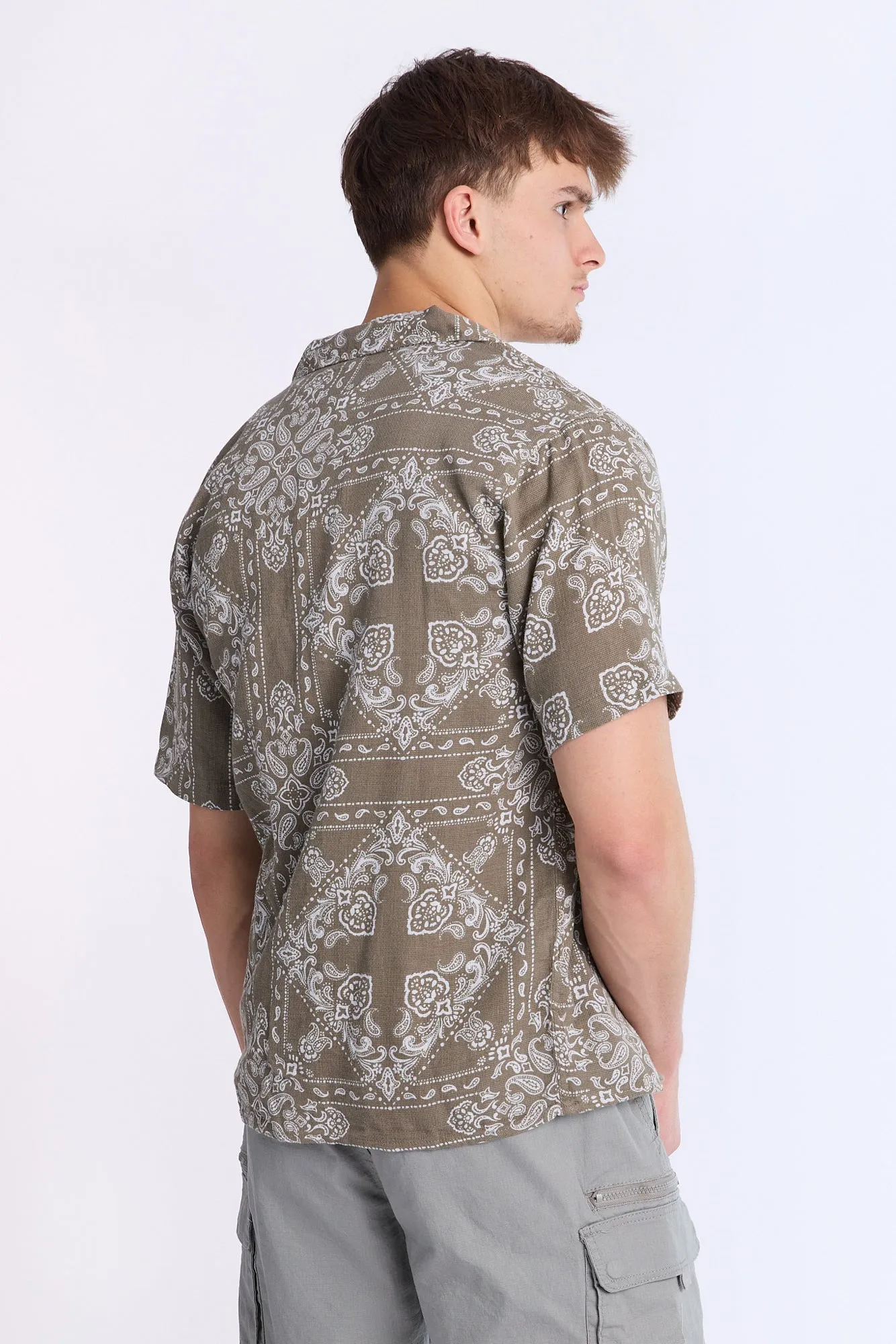 Arsenic Mens Bandana Print Gauze Button-Up