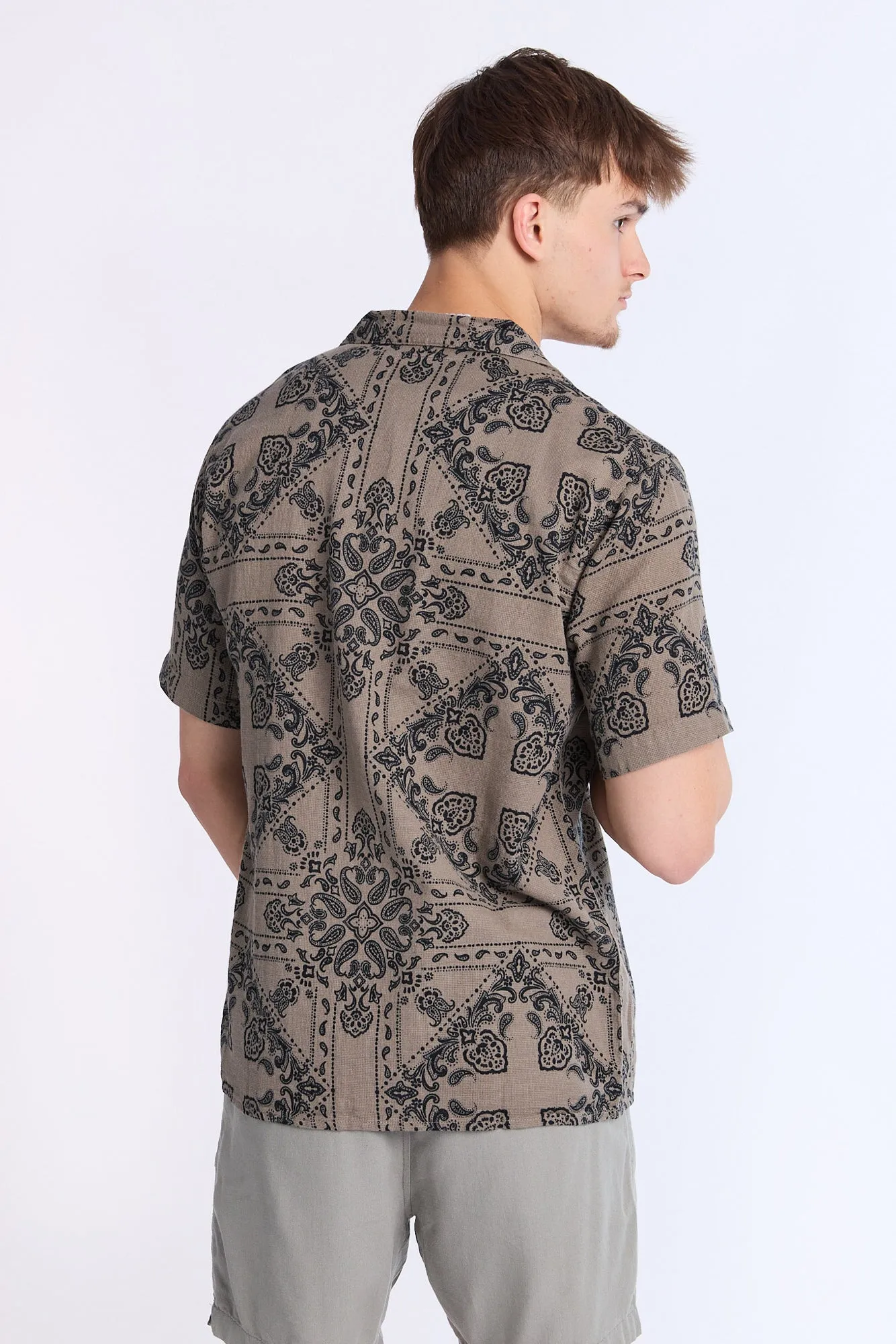 Arsenic Mens Bandana Print Gauze Button-Up