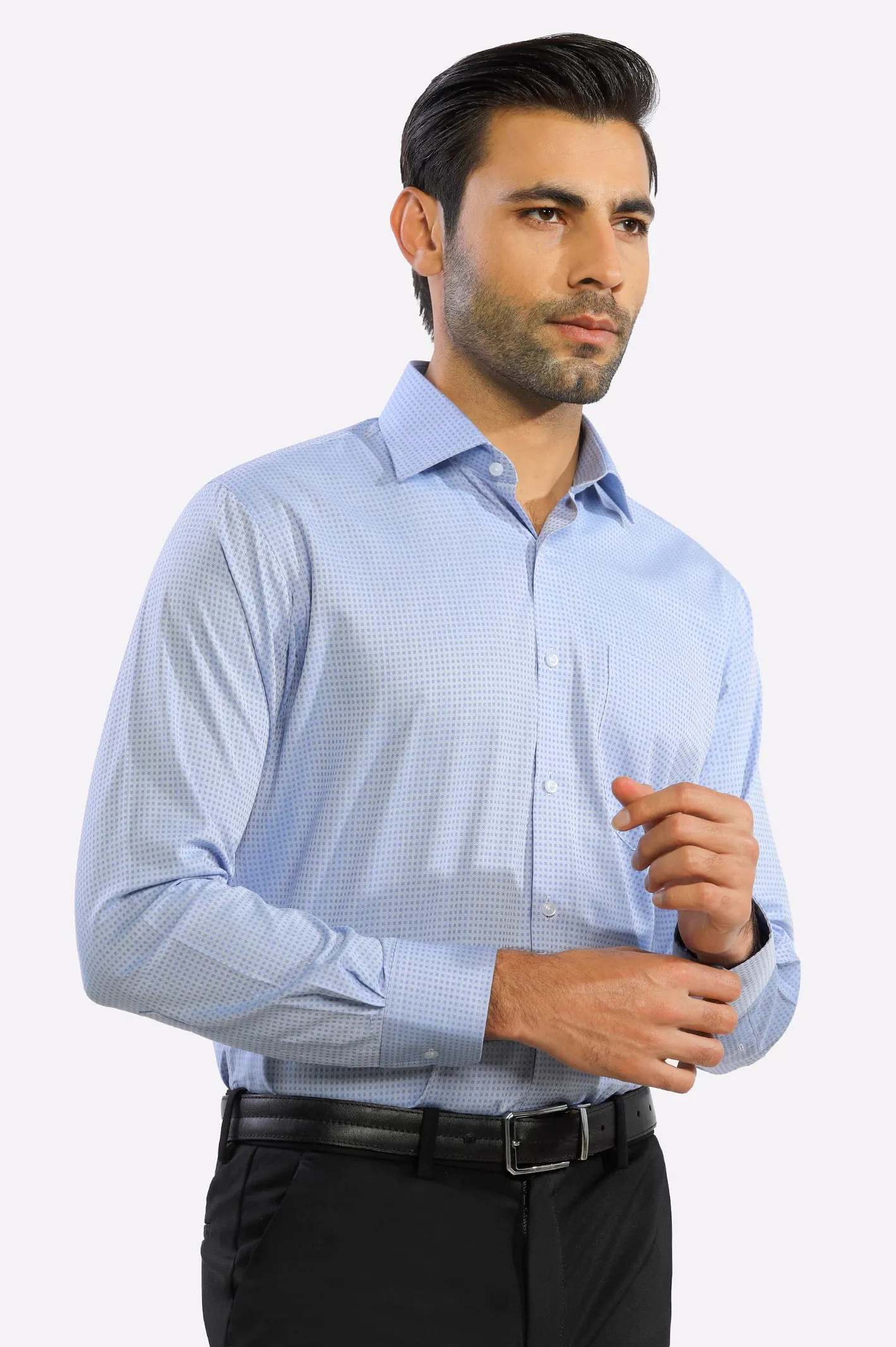 Blue Self Textured Formal Shirt