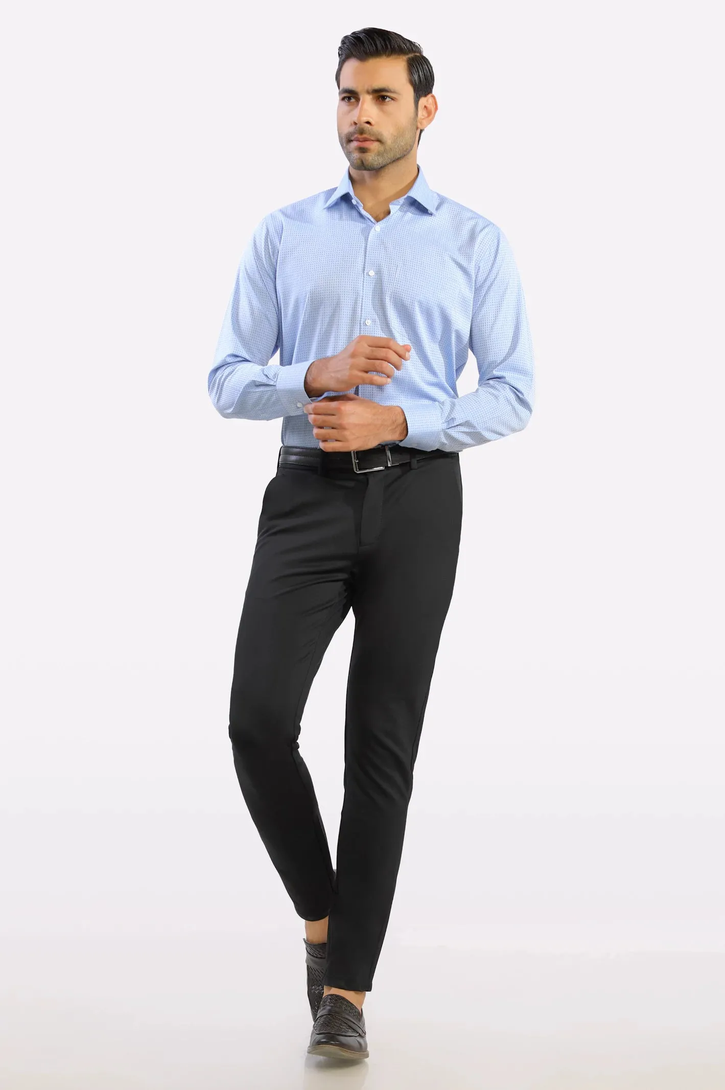 Blue Self Textured Formal Shirt