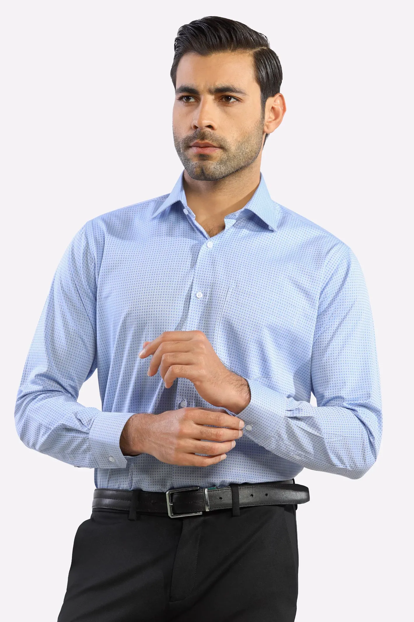 Blue Self Textured Formal Shirt