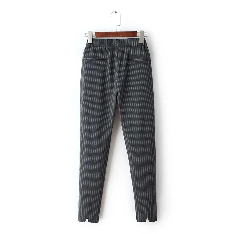 Blue Striped Capris Women's Trousers