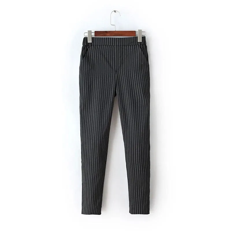 Blue Striped Capris Women's Trousers