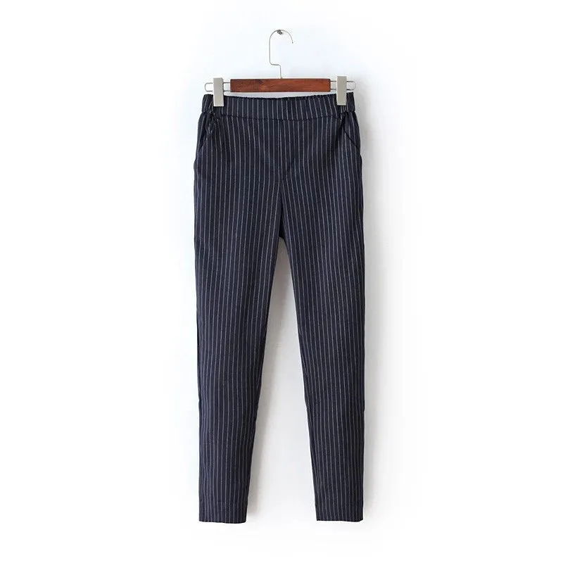 Blue Striped Capris Women's Trousers