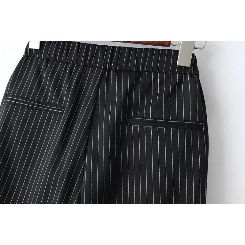 Blue Striped Capris Women's Trousers