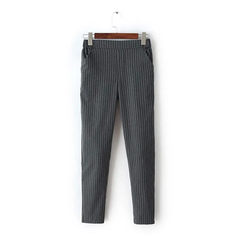 Blue Striped Capris Women's Trousers