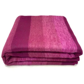 Chontamarca - Baby Alpaca Wool Throw Blanket / Sofa Cover - Queen - Thick Stripes Pattern Fuchsia/Pink