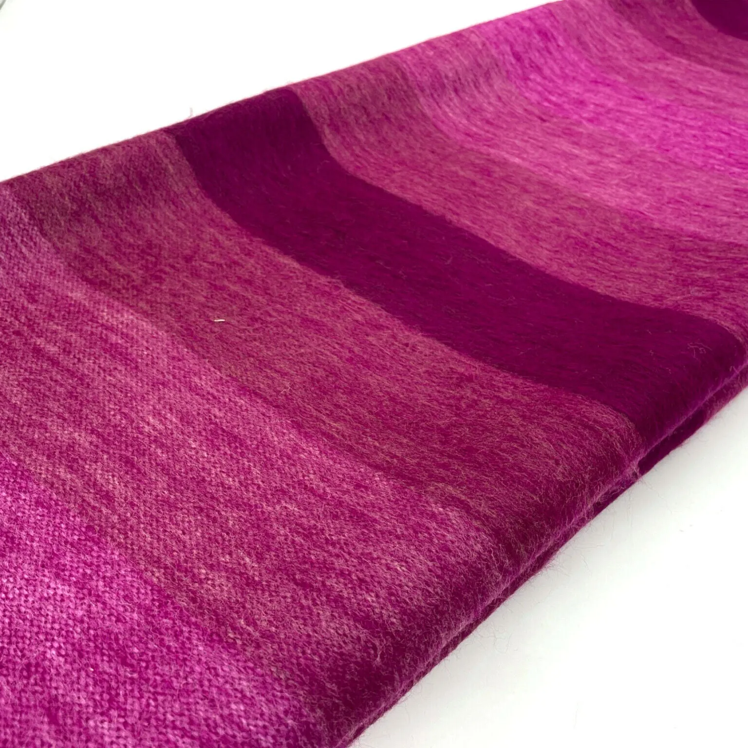 Chontamarca - Baby Alpaca Wool Throw Blanket / Sofa Cover - Queen - Thick Stripes Pattern Fuchsia/Pink