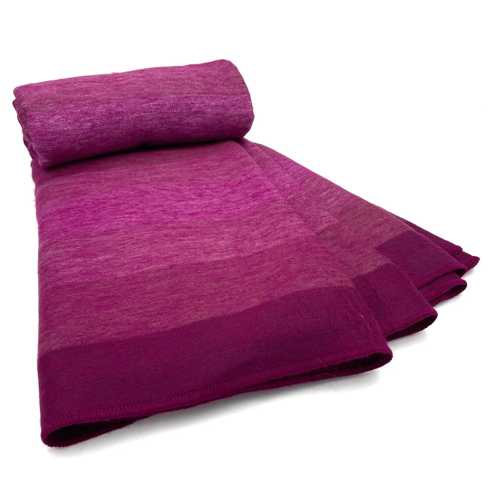 Chontamarca - Baby Alpaca Wool Throw Blanket / Sofa Cover - Queen - Thick Stripes Pattern Fuchsia/Pink