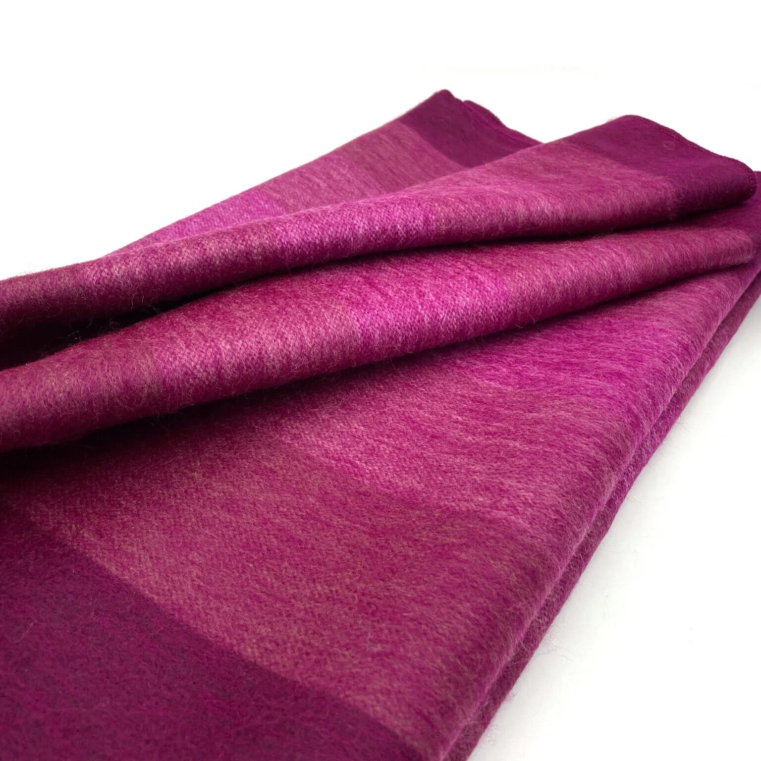 Chontamarca - Baby Alpaca Wool Throw Blanket / Sofa Cover - Queen - Thick Stripes Pattern Fuchsia/Pink