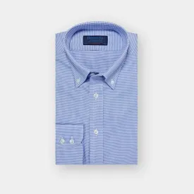 Contemporary Fit, Button Down Collar, 2 Button Cuff Shirt in a Blue Houndstooth Cotton