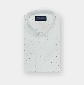 Contemporary Fit Button Down Collar 2 Button Cuff Shirt In White With Small Blue Square