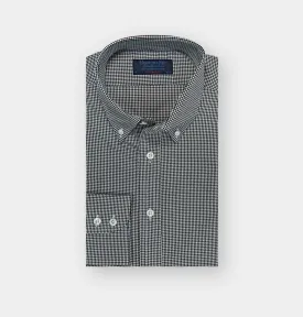 Contemporary Fit, Button Down Collar, Two Button Cuff In Black & White Houndstooth