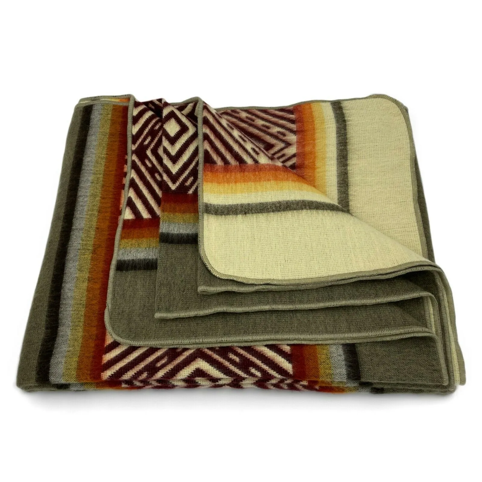 Cuchipamba - Baby Alpaca Blanket - Extra Large - Reversible Aztec Pattern - gray-burgundy