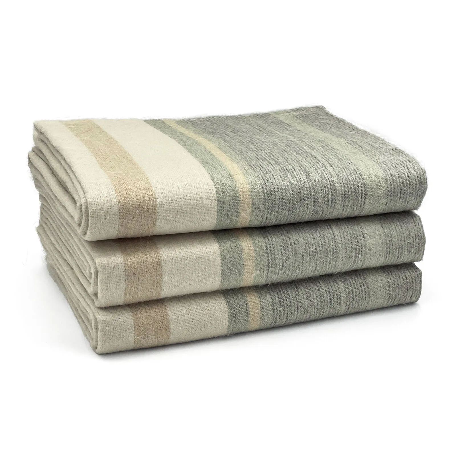 Deleg - Baby Alpaca Wool Throw Blanket / Sofa Cover - Queen 93" x 66" - natural colored stripes pattern