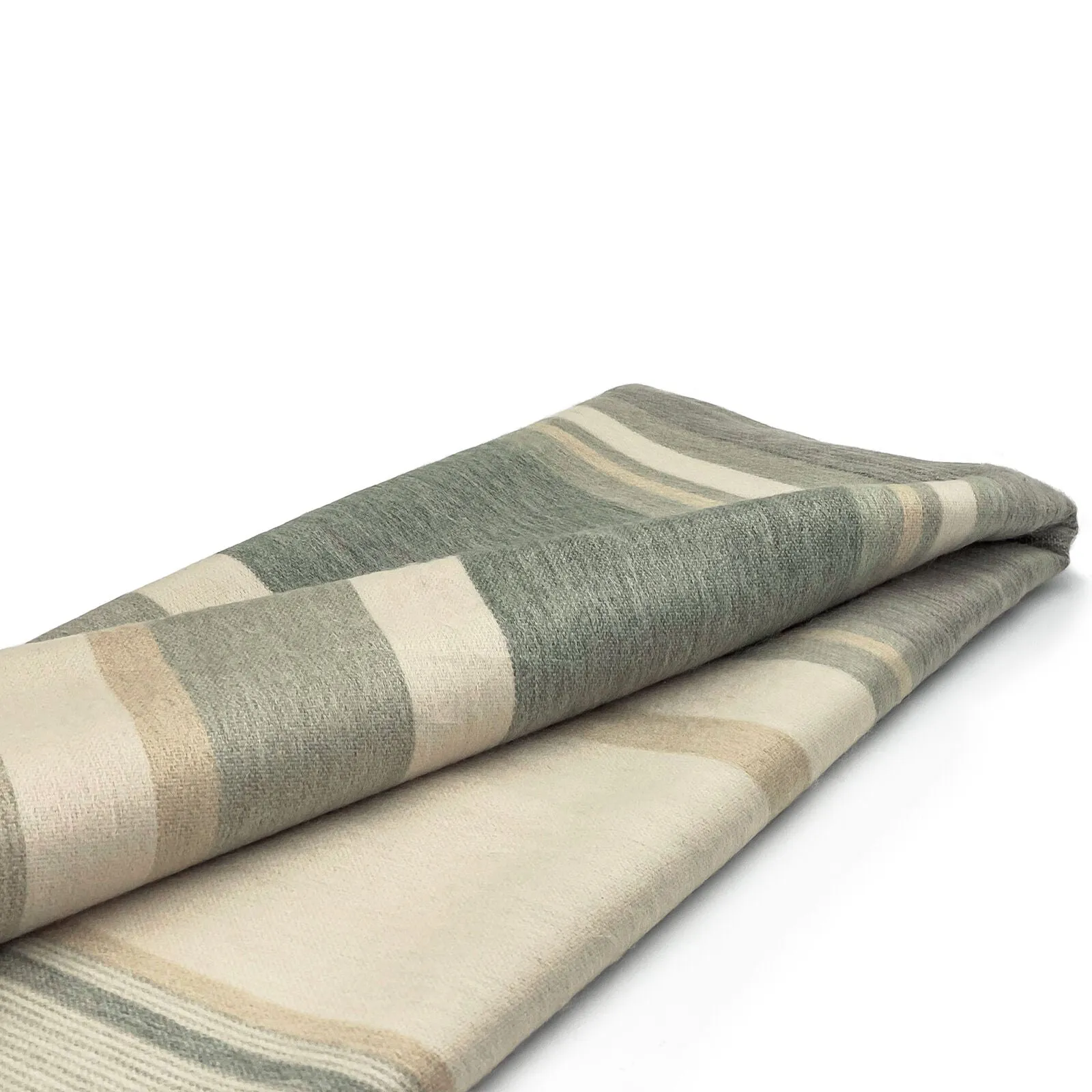 Deleg - Baby Alpaca Wool Throw Blanket / Sofa Cover - Queen 93" x 66" - natural colored stripes pattern