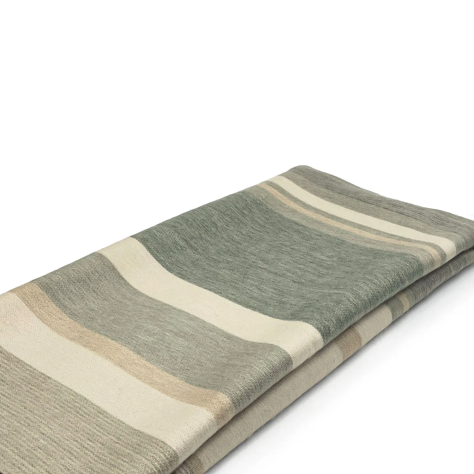Deleg - Baby Alpaca Wool Throw Blanket / Sofa Cover - Queen 93" x 66" - natural colored stripes pattern