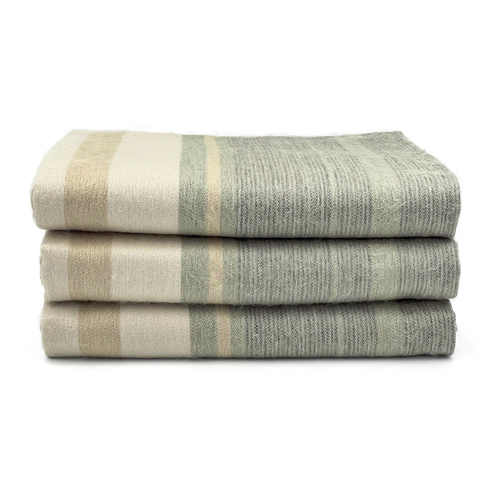 Deleg - Baby Alpaca Wool Throw Blanket / Sofa Cover - Queen 93" x 66" - natural colored stripes pattern