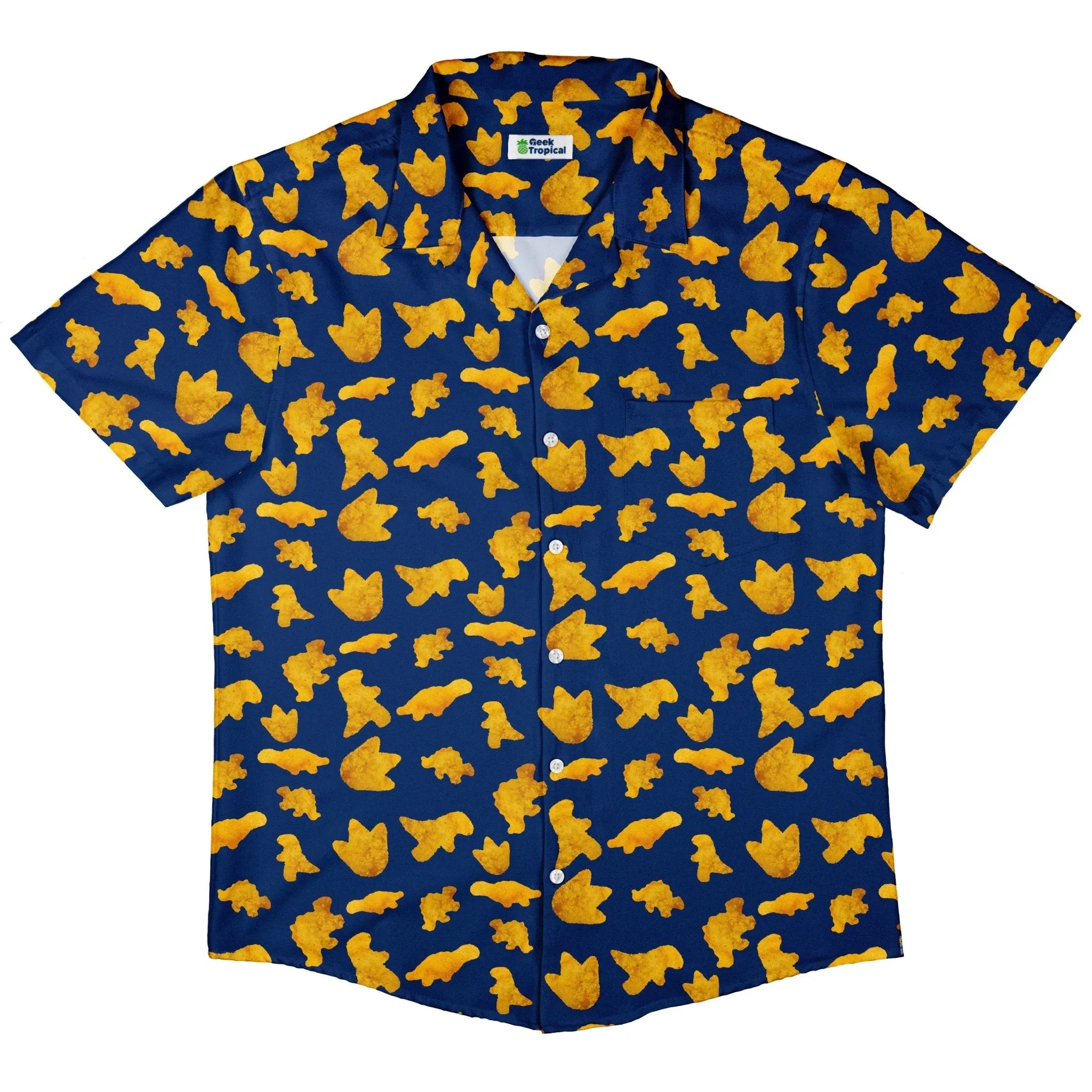 Dinosaur Chicken Nuggets Blue Button Up Shirt