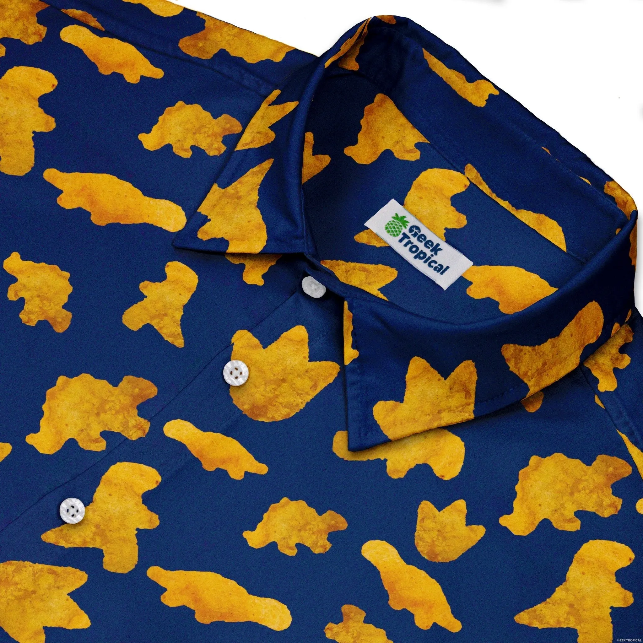 Dinosaur Chicken Nuggets Blue Button Up Shirt