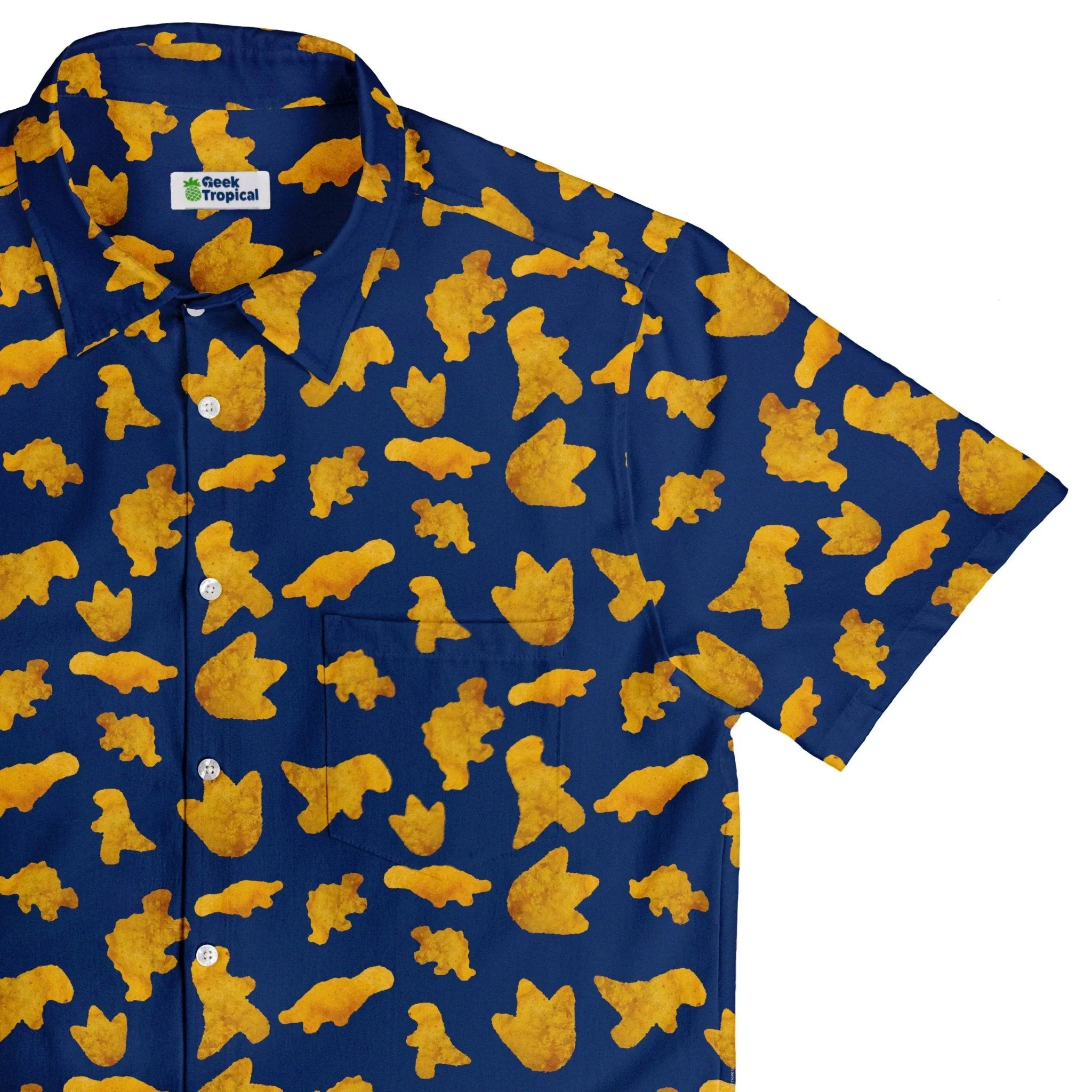 Dinosaur Chicken Nuggets Blue Button Up Shirt