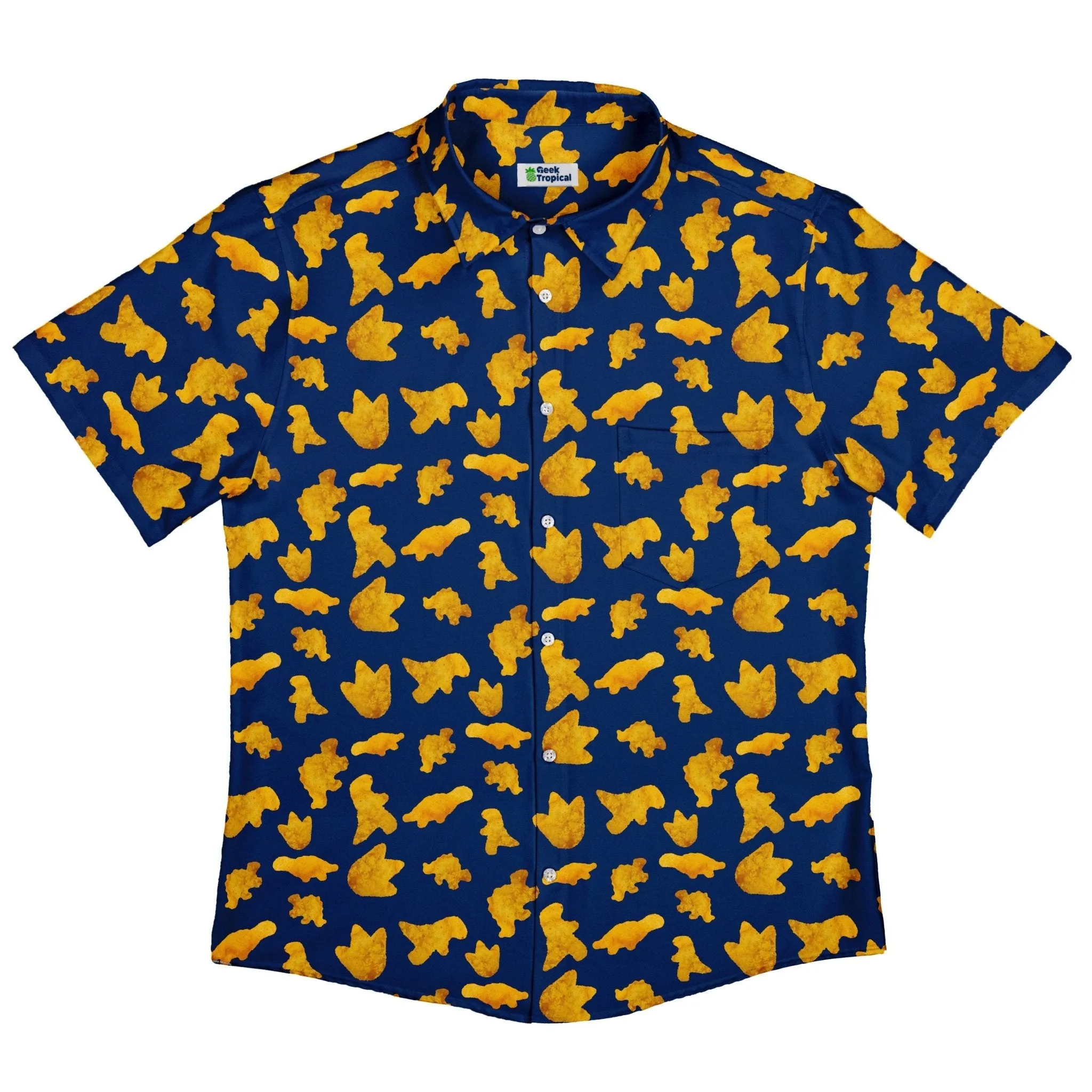 Dinosaur Chicken Nuggets Blue Button Up Shirt