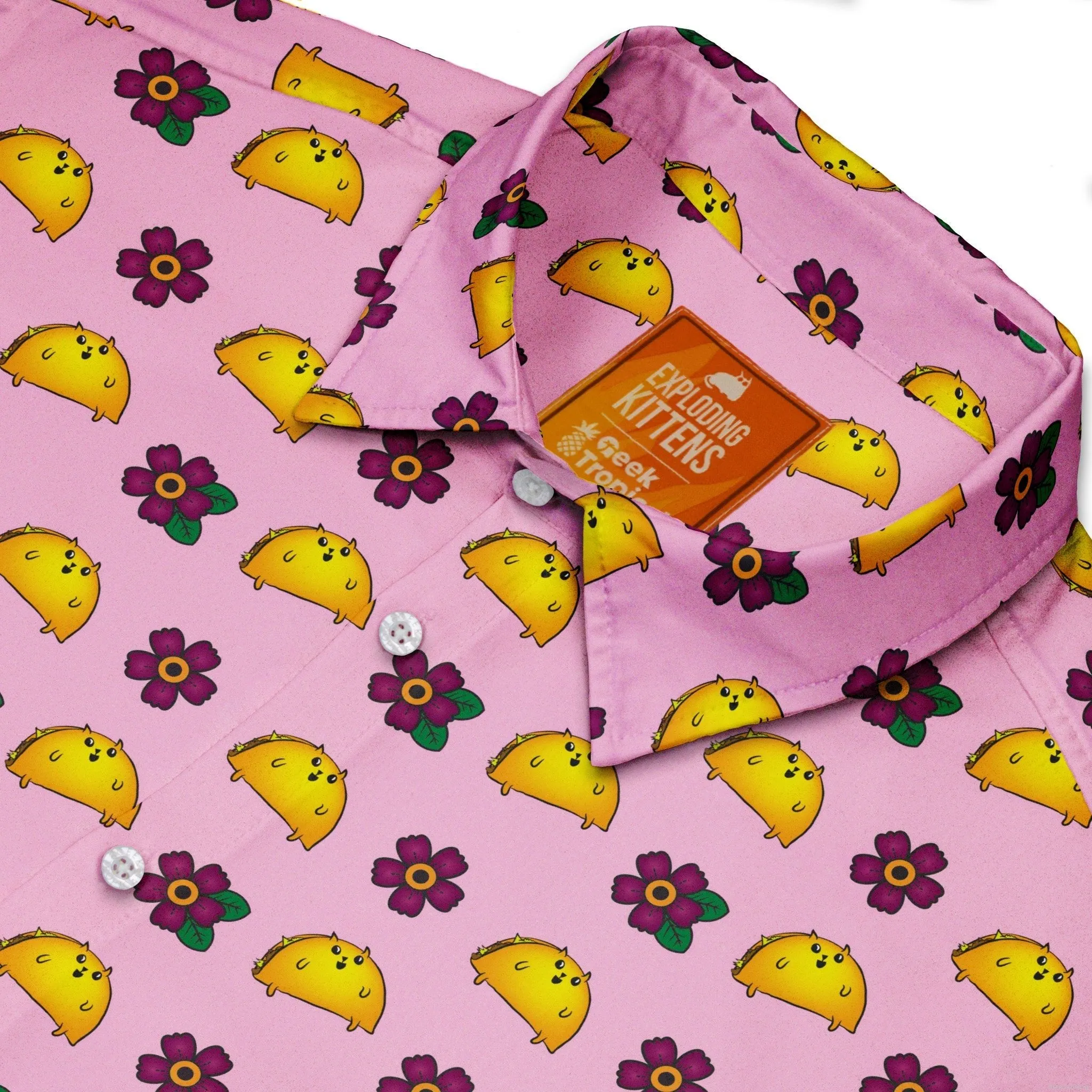 Exploding Kittens TacoCat Flowers Button Up Shirt