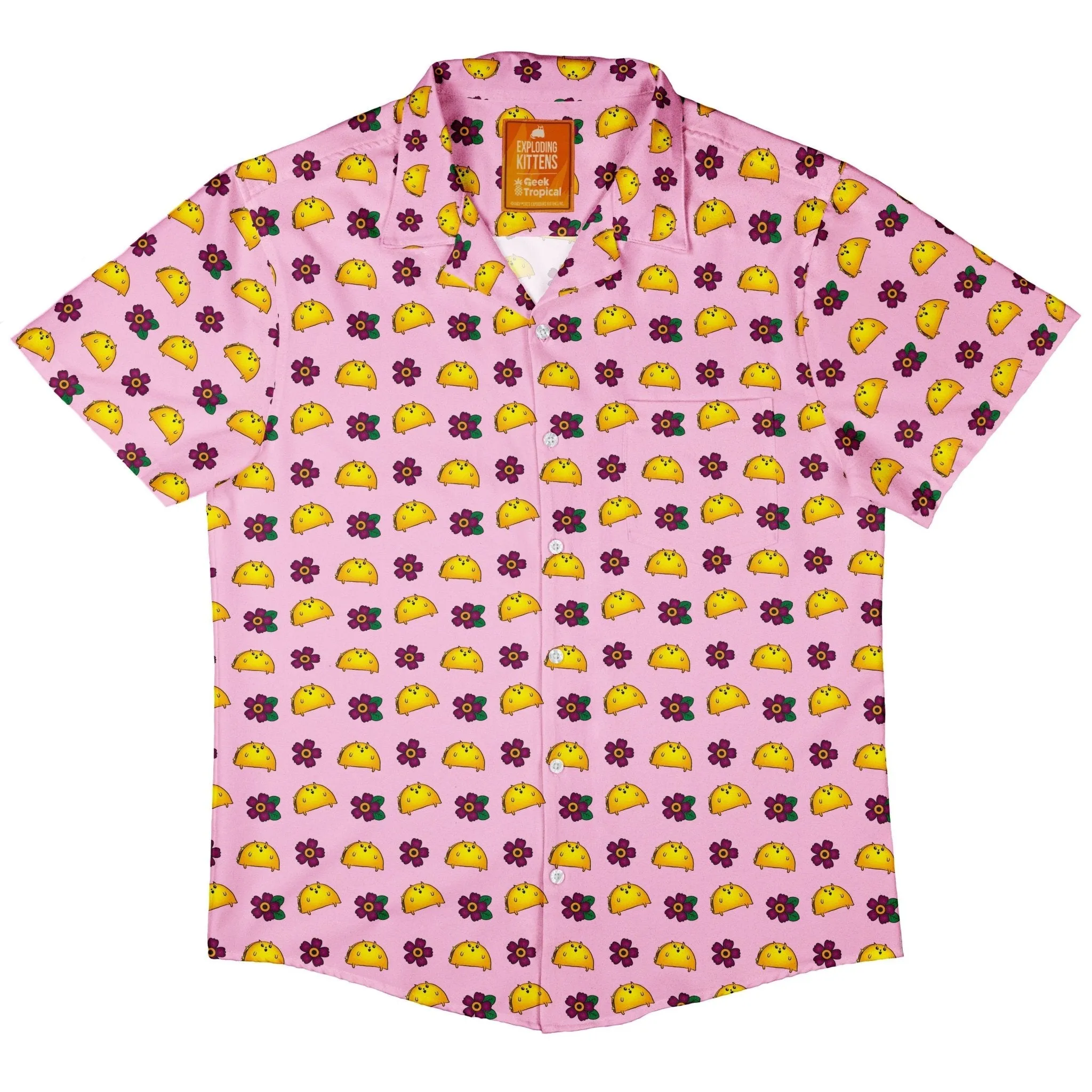 Exploding Kittens TacoCat Flowers Button Up Shirt