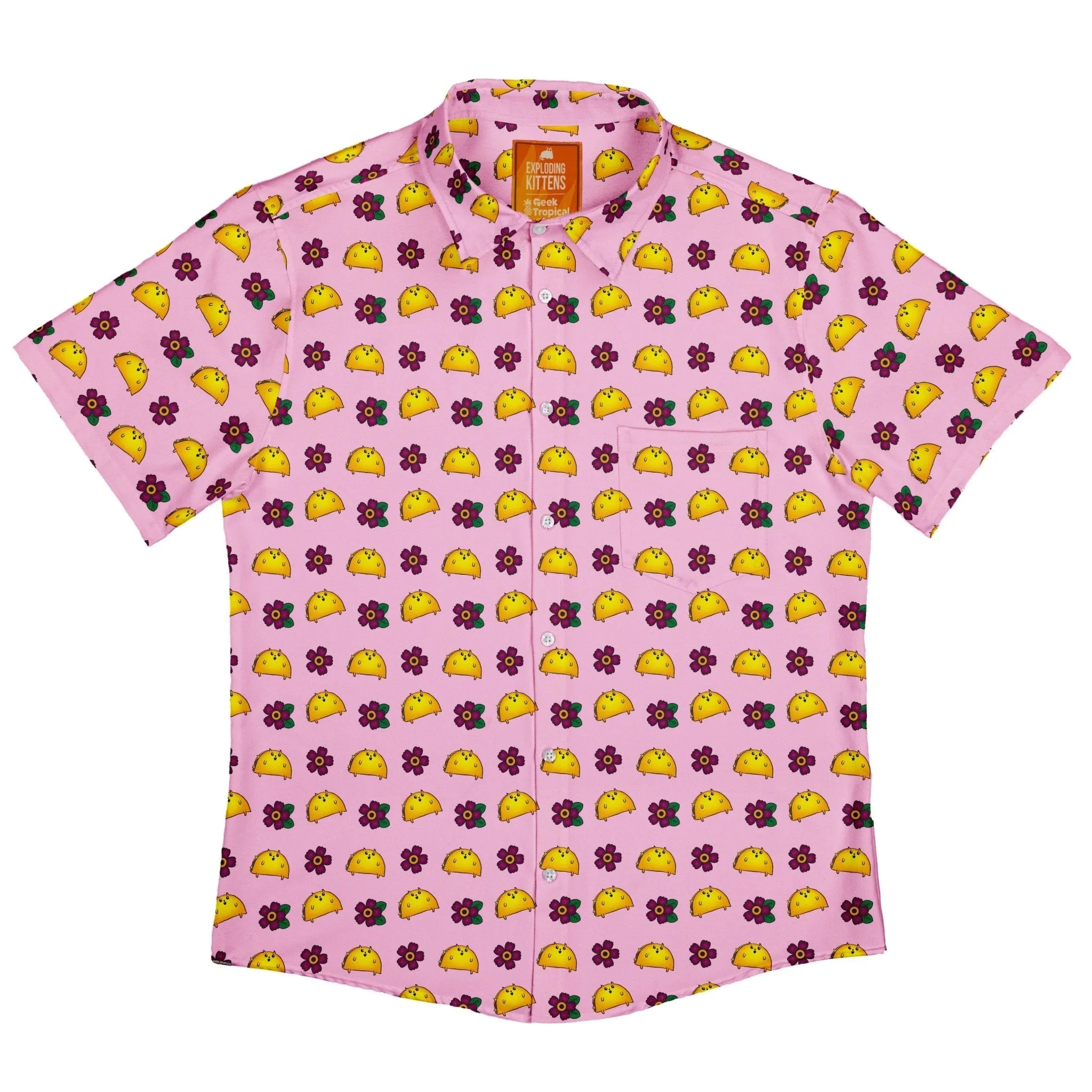 Exploding Kittens TacoCat Flowers Button Up Shirt
