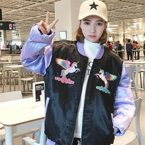 Floral Spring Jacket New Cute Rainbow Horse Floral Embroidery