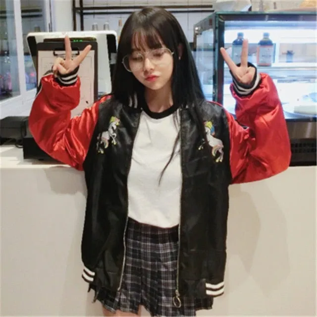 Floral Spring Jacket New Cute Rainbow Horse Floral Embroidery