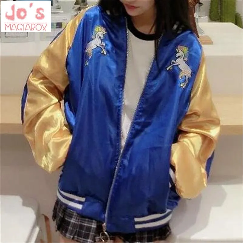 Floral Spring Jacket New Cute Rainbow Horse Floral Embroidery