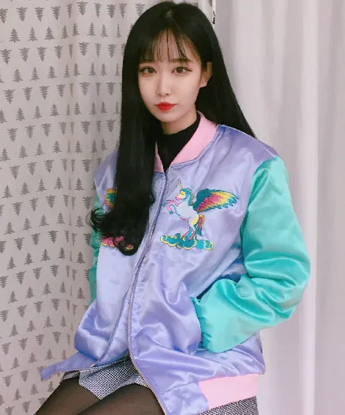 Floral Spring Jacket New Cute Rainbow Horse Floral Embroidery