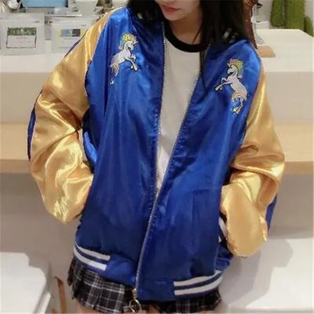 Floral Spring Jacket New Cute Rainbow Horse Floral Embroidery