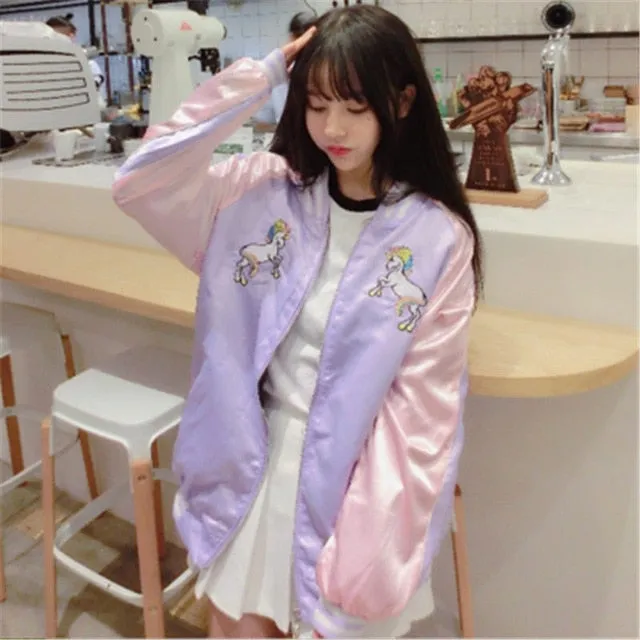 Floral Spring Jacket New Cute Rainbow Horse Floral Embroidery