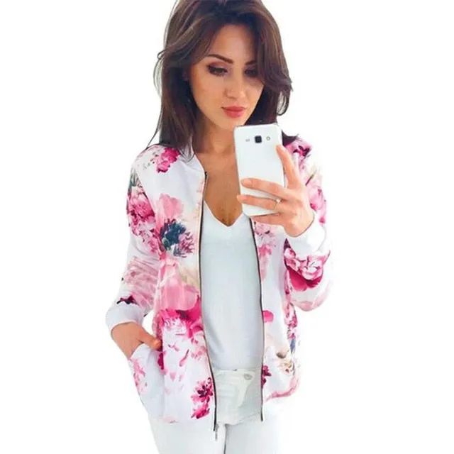 Floral Spring Jacket Retro Floral Print Women Coat Casual Plus Size Z