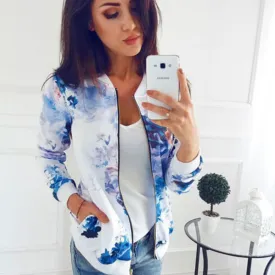 Floral Spring Jacket Retro Floral Print Women Coat Casual Plus Size Z