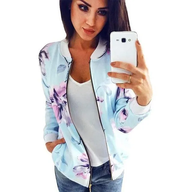 Floral Spring Jacket Retro Floral Print Women Coat Casual Plus Size Z
