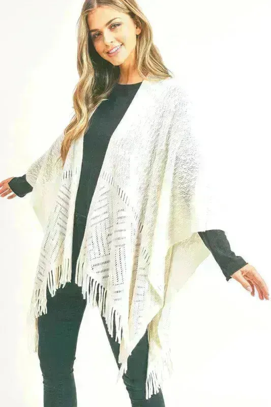 Fringe Knitted Ruana Wrap Poncho