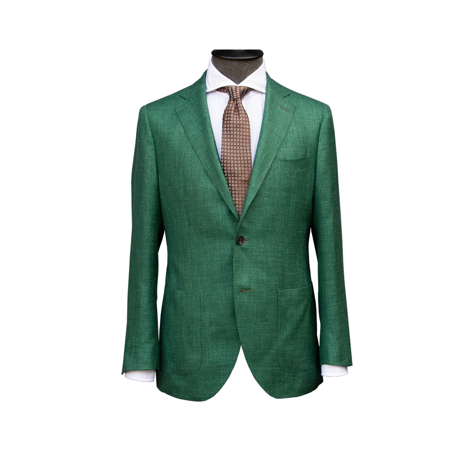 GREEN SLUB WOOL LINEN SILK
