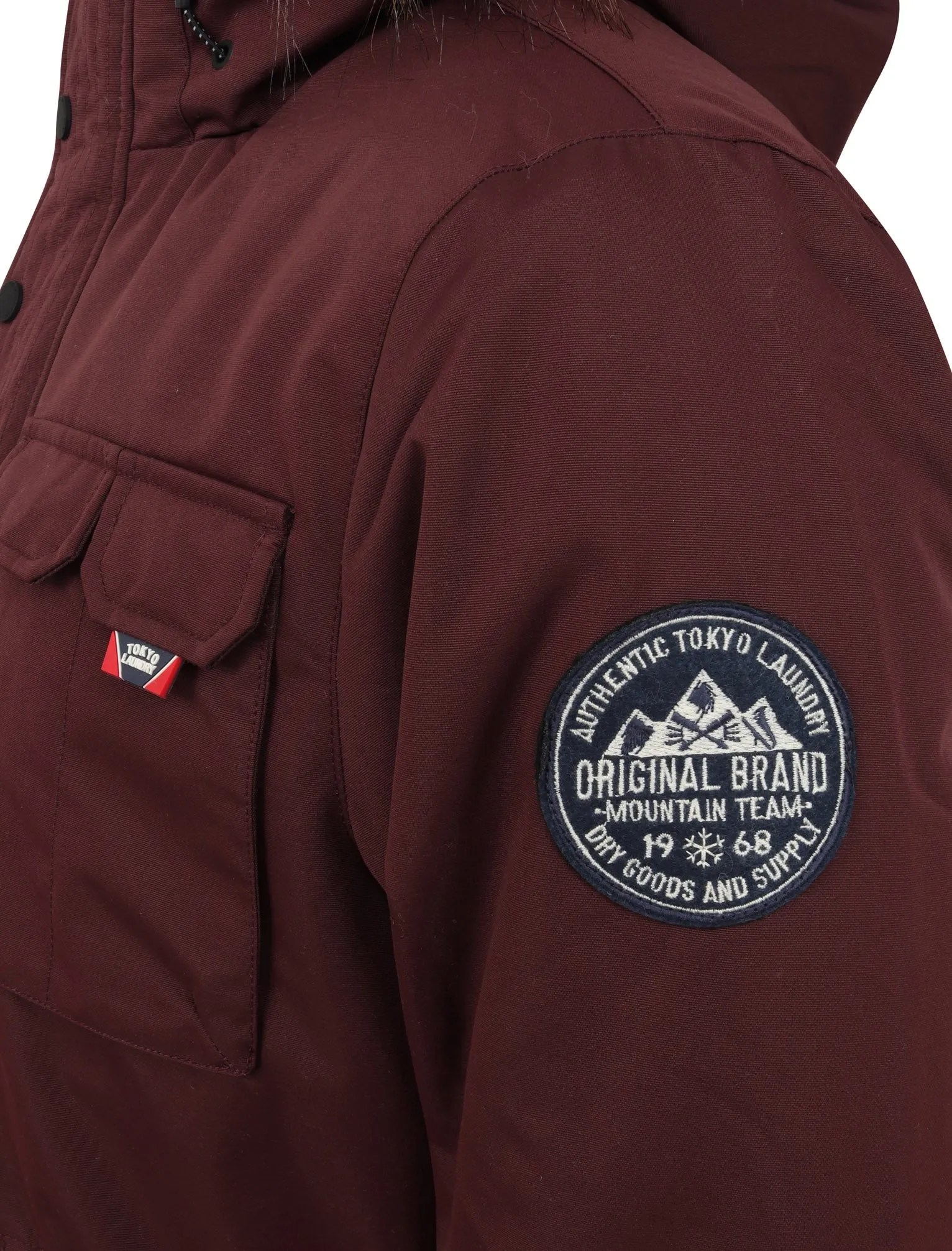 Hjalmar Utility Parka Coat with Fleece Lined Faux Fur Trim Hood in Vintage Wine - Tokyo Laundry