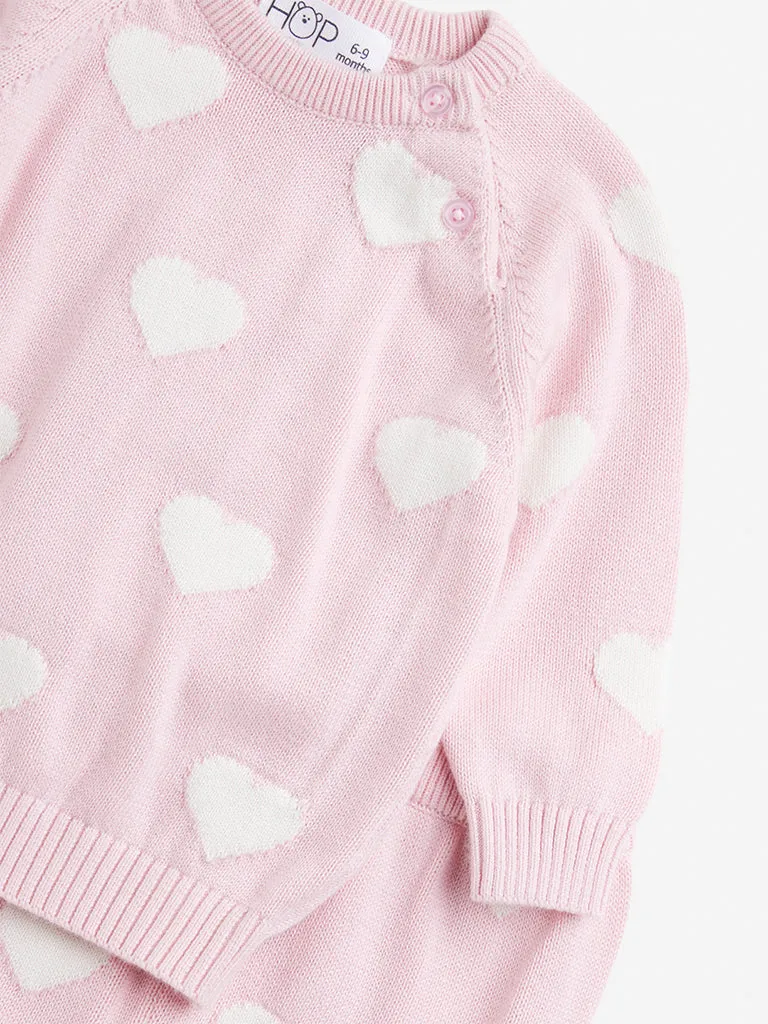 HOP Baby Pink Heart Design Cotton Sweater with Joggers Set