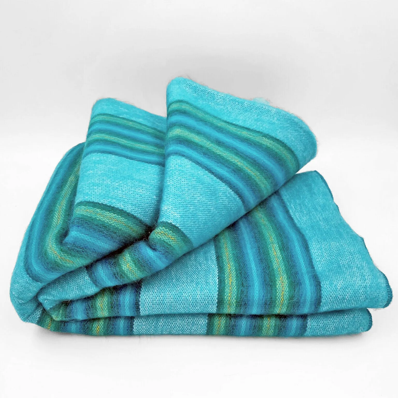 Machay - Baby Alpaca Wool Throw Blanket / Sofa Cover - Queen 90" x 63" - Aqua/Turquoise/Green