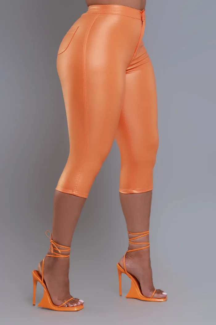 Make It Shimmer High Rise Metallic Capri Pants - Orange