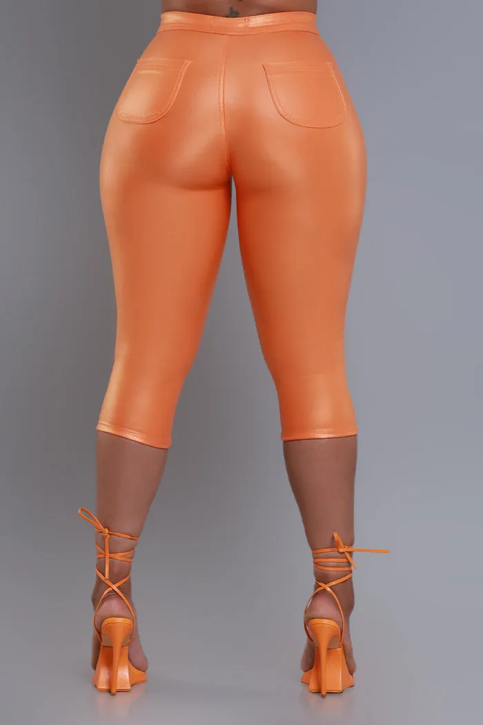 Make It Shimmer High Rise Metallic Capri Pants - Orange